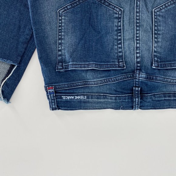 Etienne Marcel Tammy Side Stripe Skinny Double Red Ribbon High Low Raw Hem Jeans - Picture 7 of 16